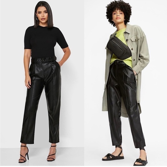 NWT TED BAKER Vegan Faux Leather Pleated High Waist Belted Ankle Crop Trouser 10 - Picture 1 of 16
